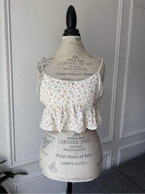 Pull&Bear Cream Floral Peplum Cami Top